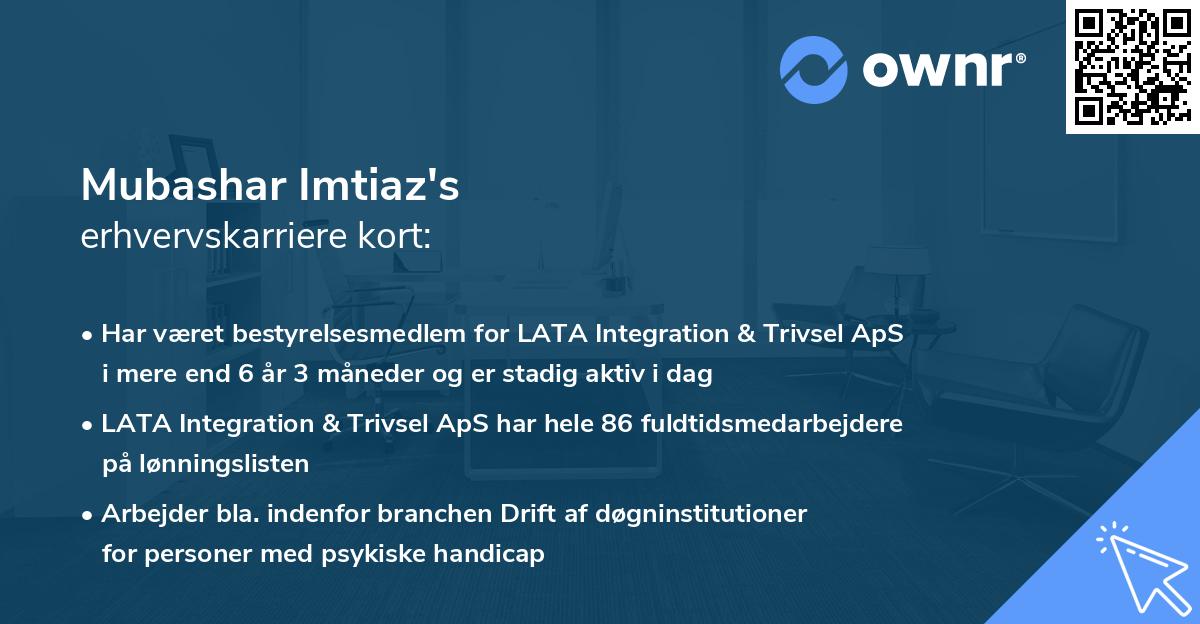 Mubashar Imtiaz's erhvervskarriere kort