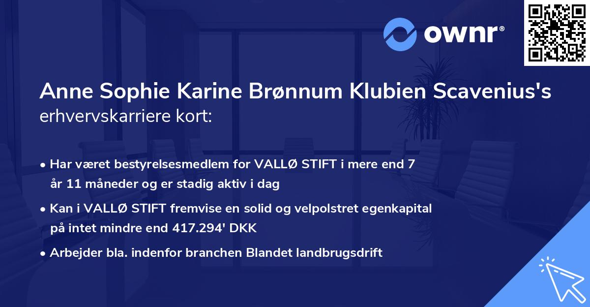 Anne Sophie Karine Brønnum Klubien Scavenius's erhvervskarriere kort