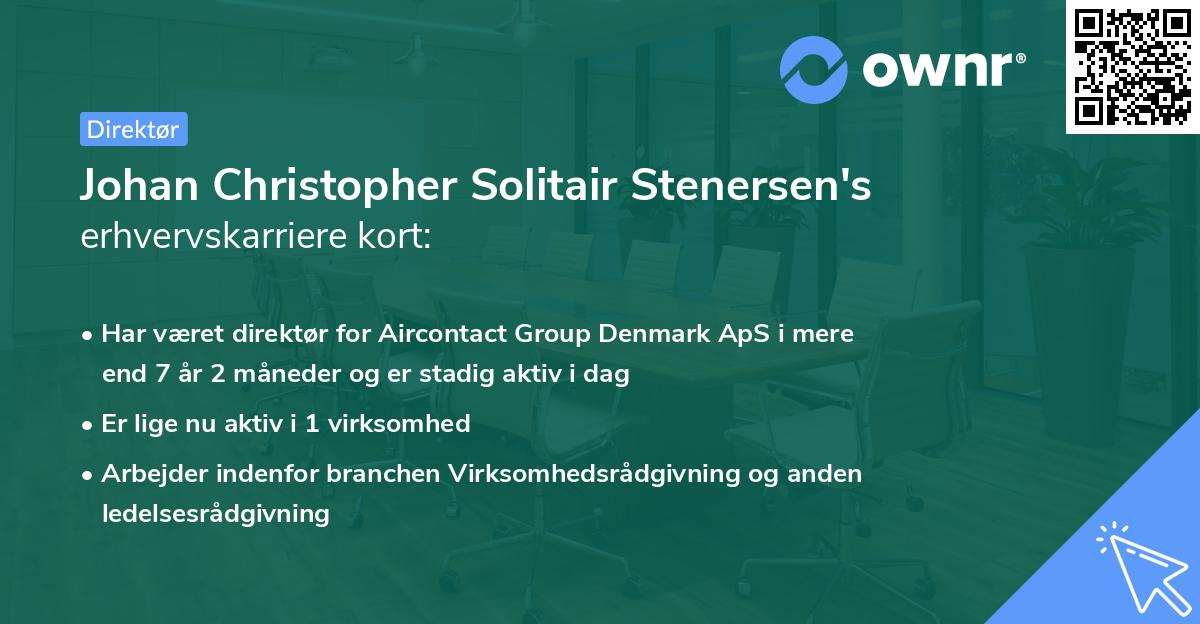 Johan Christopher Solitair Stenersen's erhvervskarriere kort