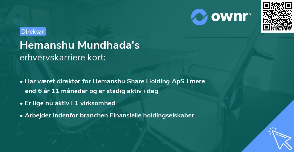 Hemanshu Mundhada's erhvervskarriere kort