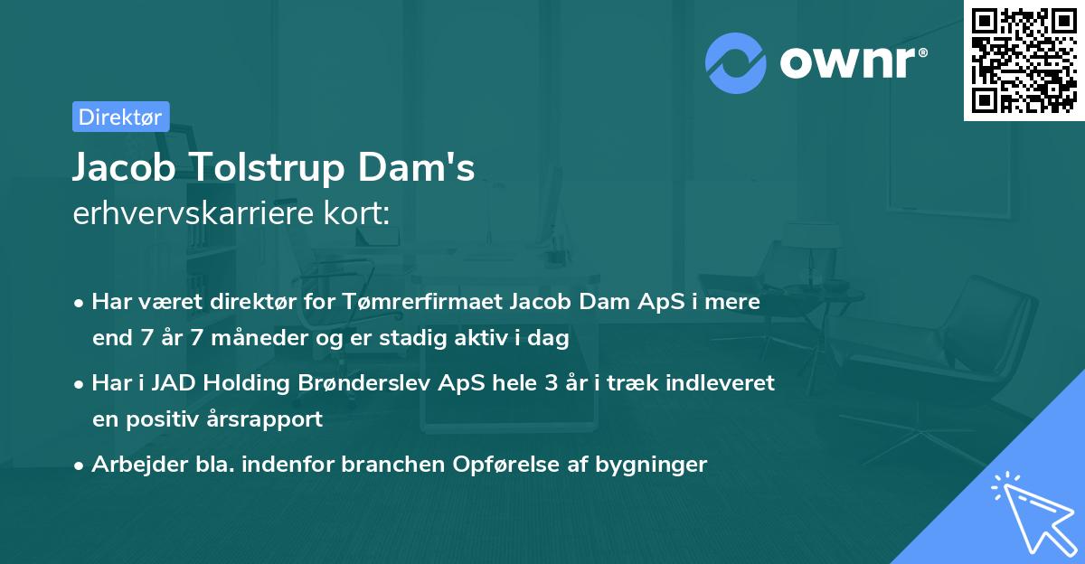Jacob Tolstrup Dam's erhvervskarriere kort