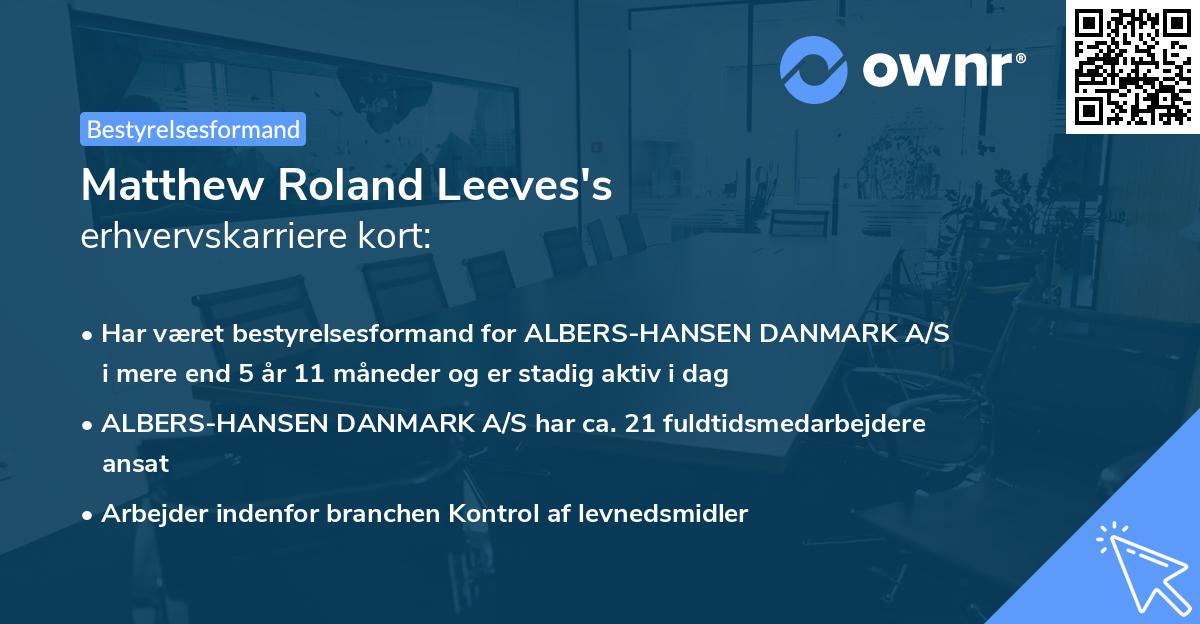 Matthew Roland Leeves's erhvervskarriere kort