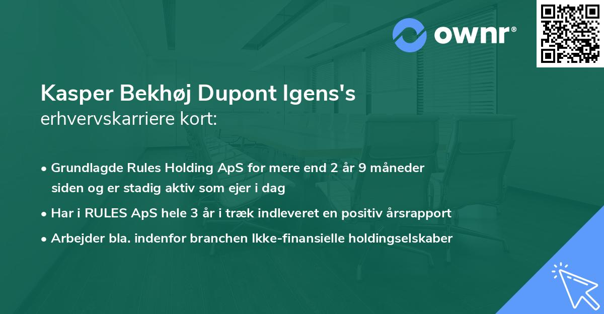 Kasper Bekhøj Dupont Igens's erhvervskarriere kort