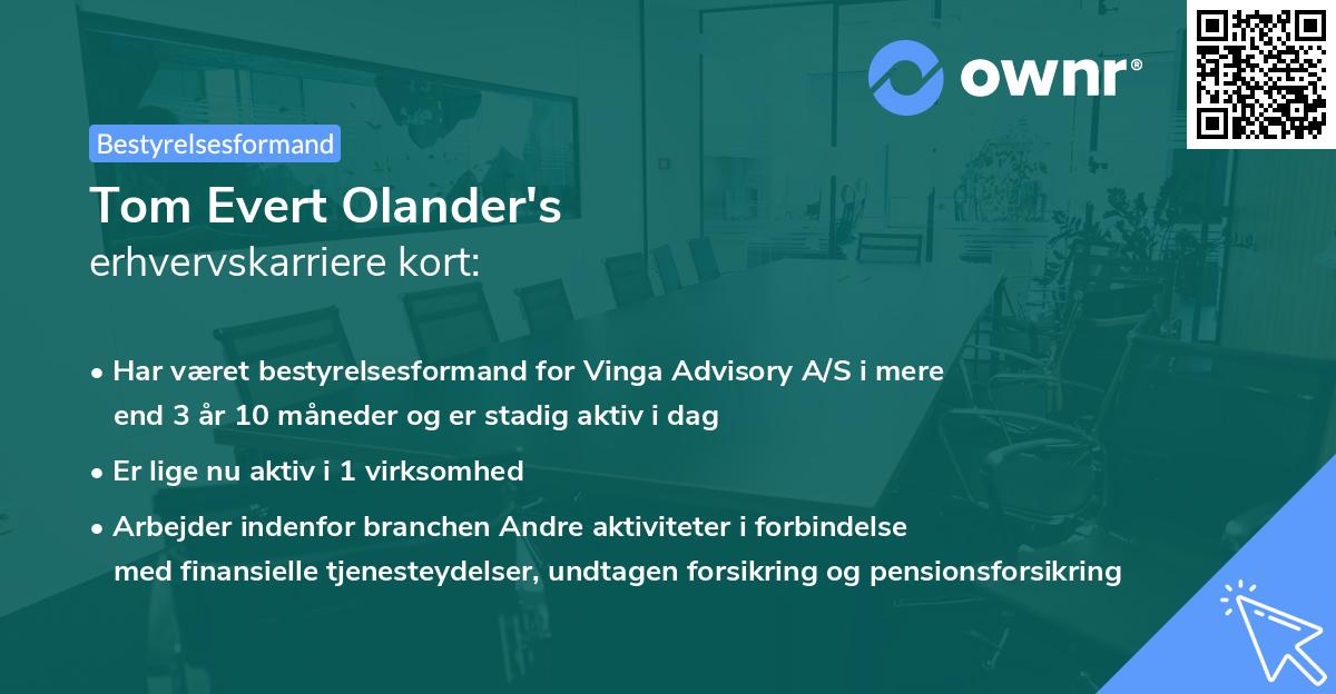 Tom Evert Olander's erhvervskarriere kort