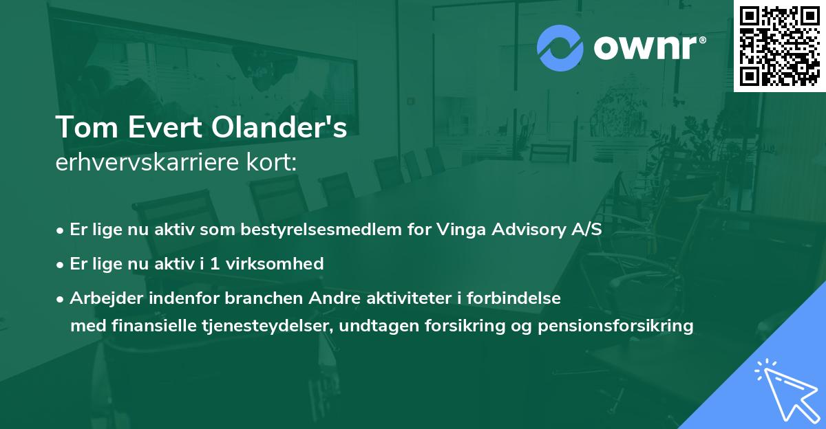 Tom Evert Olander's erhvervskarriere kort