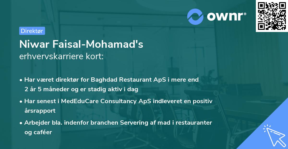 Niwar Faisal-Mohamad's erhvervskarriere kort