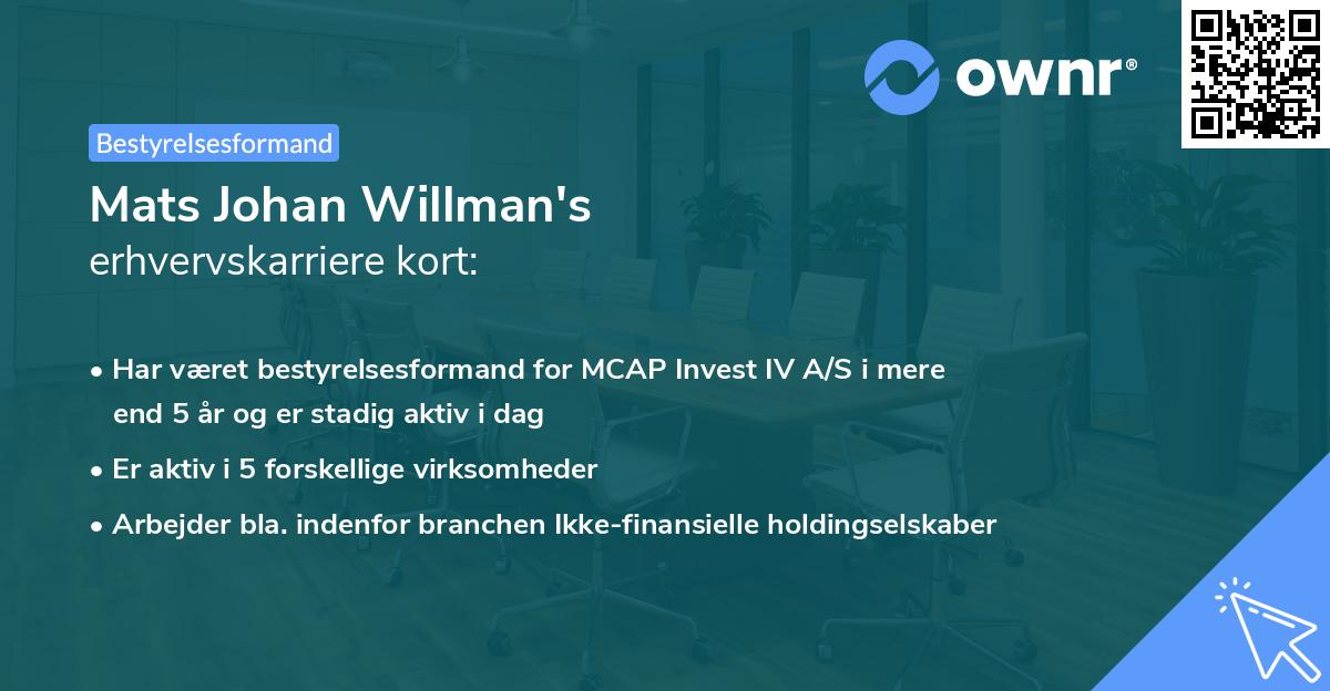 Mats Johan Willman's erhvervskarriere kort