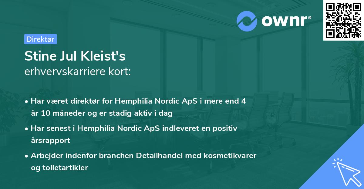 Stine Jul Kleist's erhvervskarriere kort
