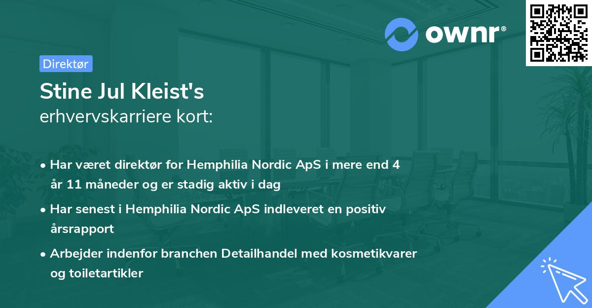 Stine Jul Kleist's erhvervskarriere kort