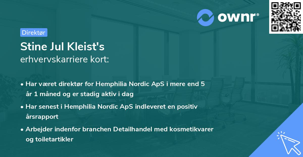 Stine Jul Kleist's erhvervskarriere kort