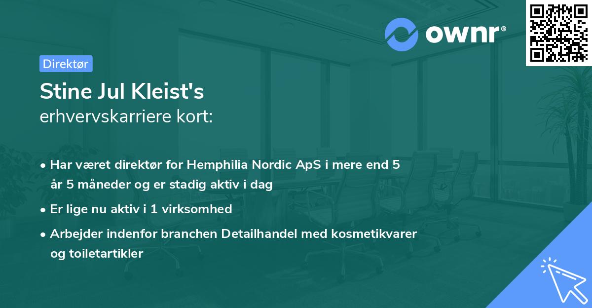Stine Jul Kleist's erhvervskarriere kort