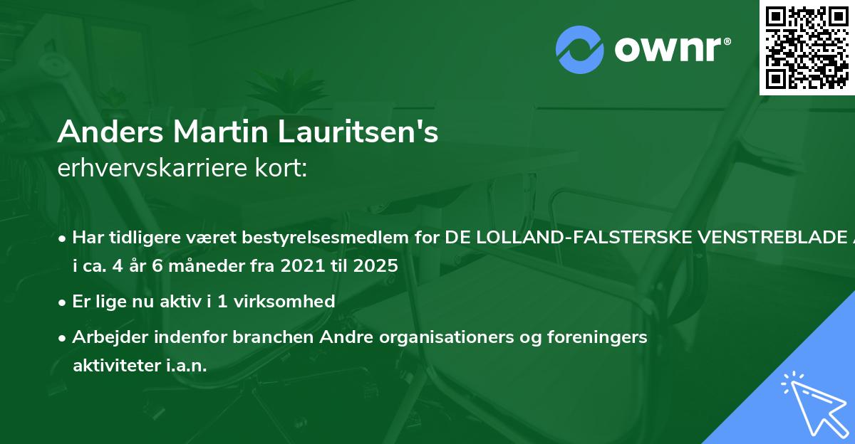 Anders Martin Lauritsen's erhvervskarriere kort