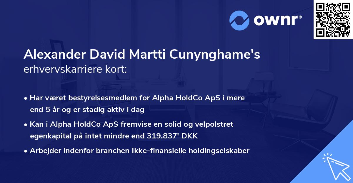 Alexander David Martti Cunynghame's erhvervskarriere kort