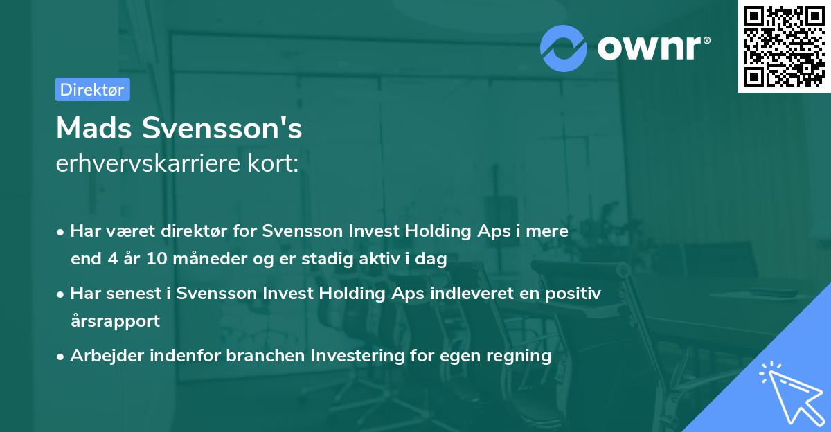 Mads Svensson's erhvervskarriere kort