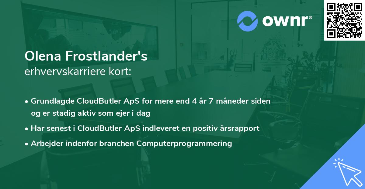 Olena Frostlander's erhvervskarriere kort