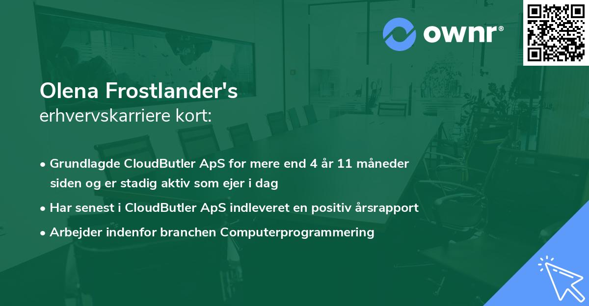 Olena Frostlander's erhvervskarriere kort