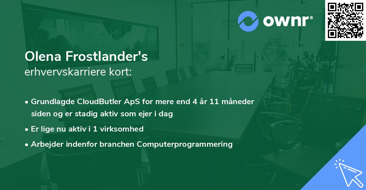 Olena Frostlander's erhvervskarriere kort