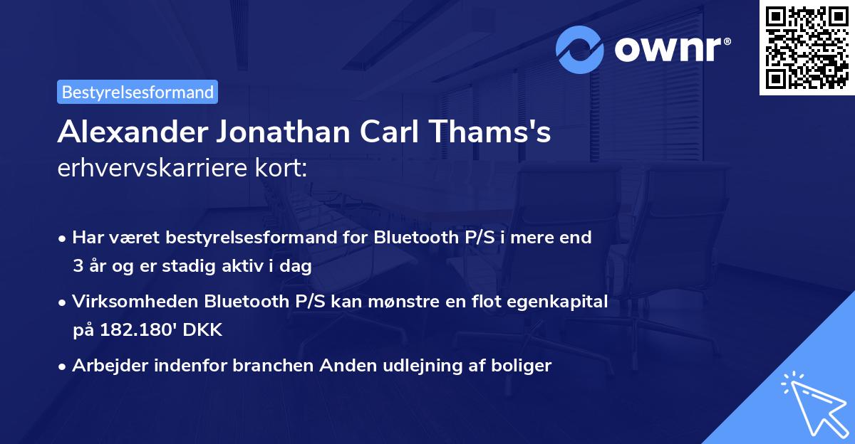 Alexander Jonathan Carl Thams's erhvervskarriere kort