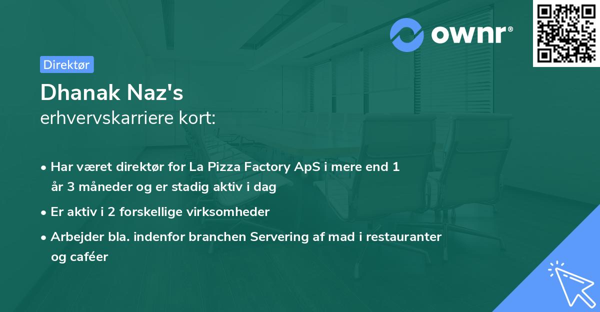 Dhanak Naz's erhvervskarriere kort