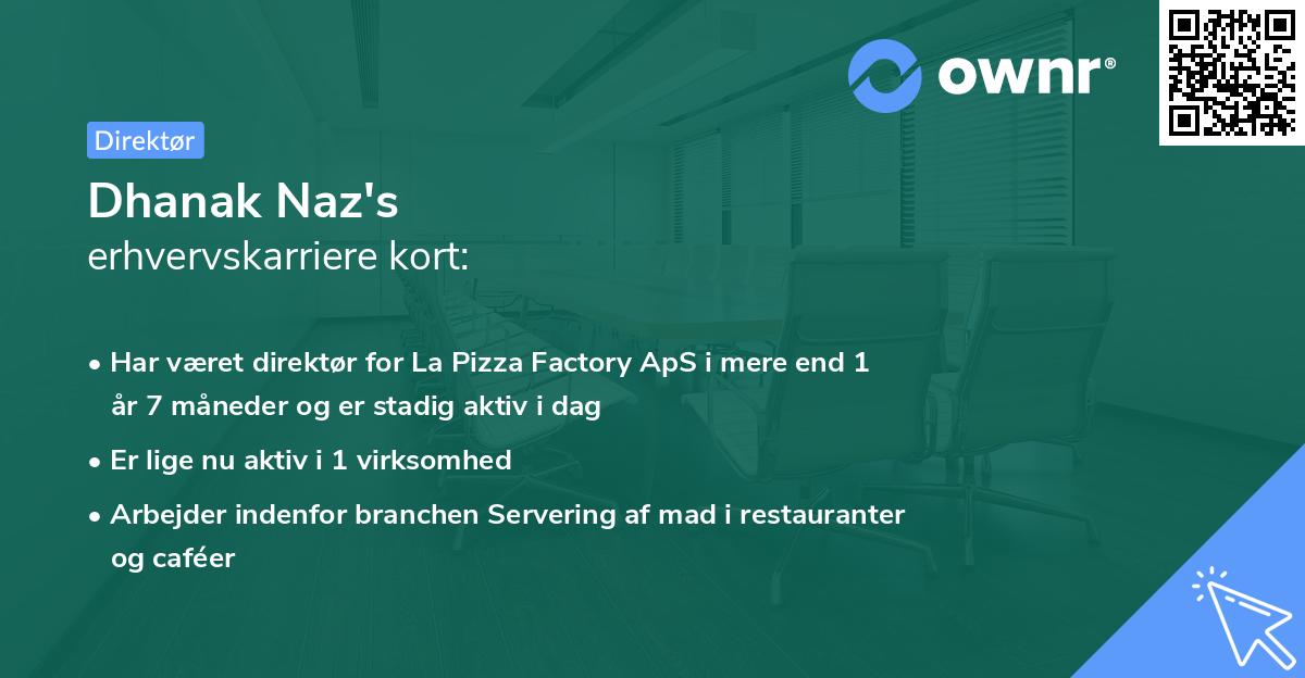 Dhanak Naz's erhvervskarriere kort