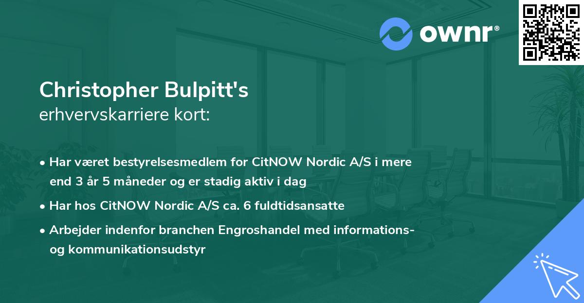 Christopher Bulpitt's erhvervskarriere kort