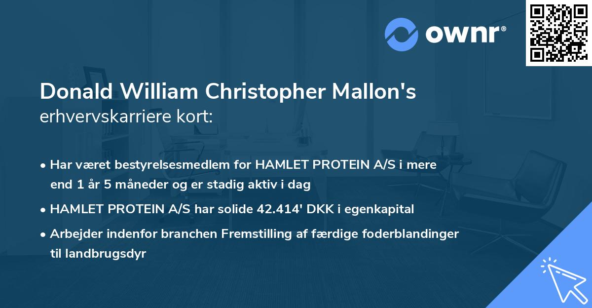 Donald William Christopher Mallon's erhvervskarriere kort