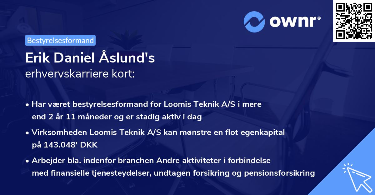 Erik Daniel Åslund's erhvervskarriere kort