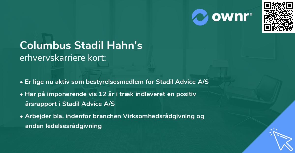 Columbus Stadil Hahn's erhvervskarriere kort