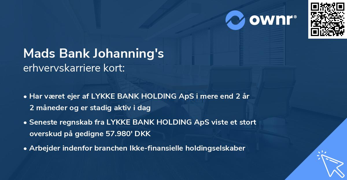 Mads Bank Johanning's erhvervskarriere kort
