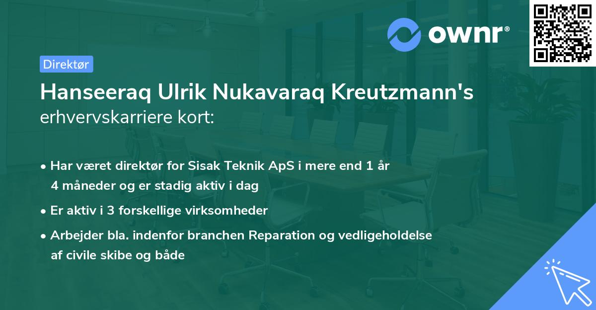 Hanseeraq Ulrik Nukavaraq Kreutzmann's erhvervskarriere kort