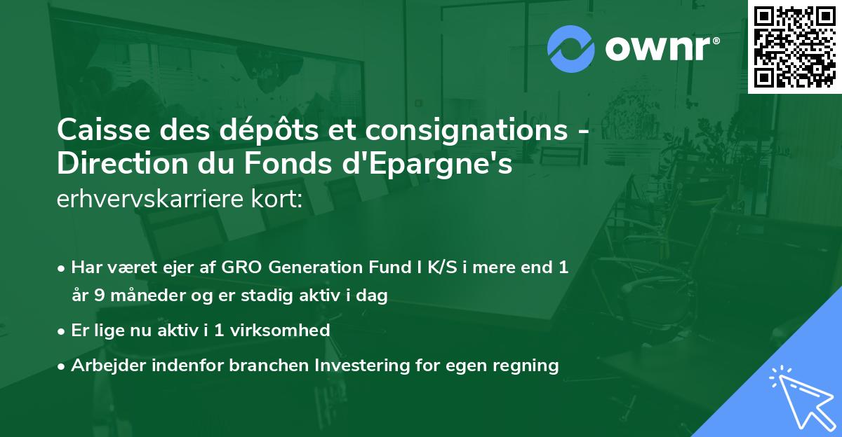 Caisse des dépôts et consignations - Direction du Fonds d'Epargne's erhvervskarriere kort
