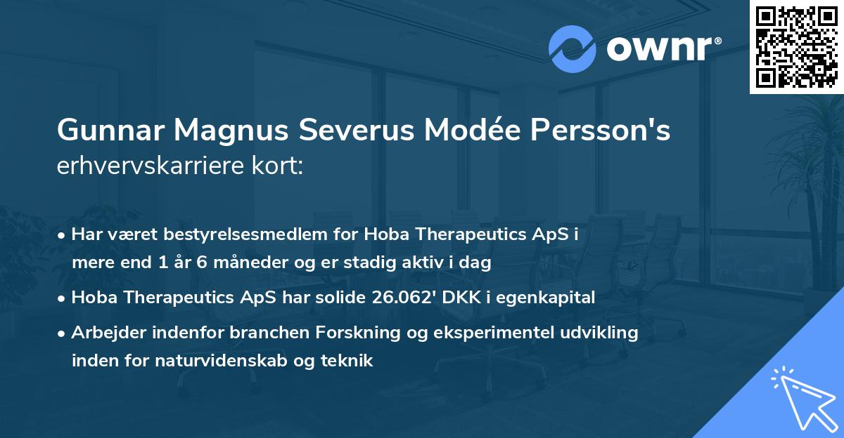 Gunnar Magnus Severus Modée Persson's erhvervskarriere kort