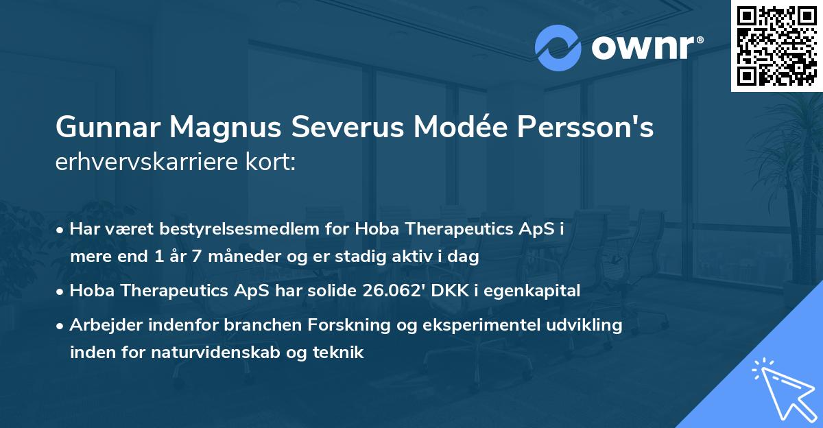 Gunnar Magnus Severus Modée Persson's erhvervskarriere kort