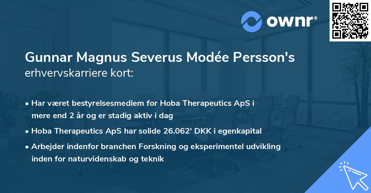 Gunnar Magnus Severus Modée Persson's erhvervskarriere kort