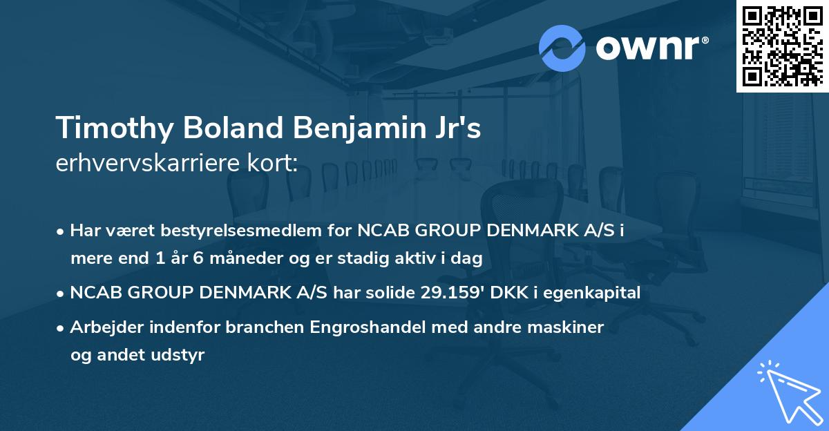 Timothy Boland Benjamin Jr's erhvervskarriere kort