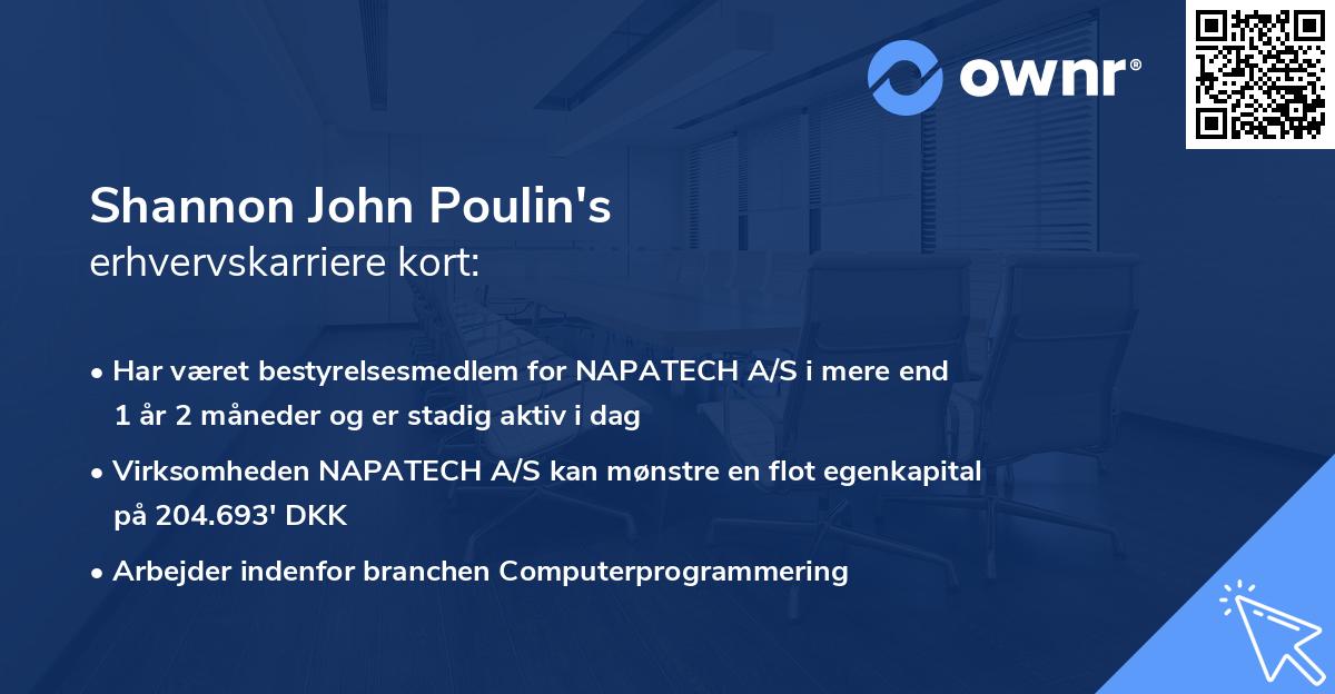 Shannon John Poulin's erhvervskarriere kort