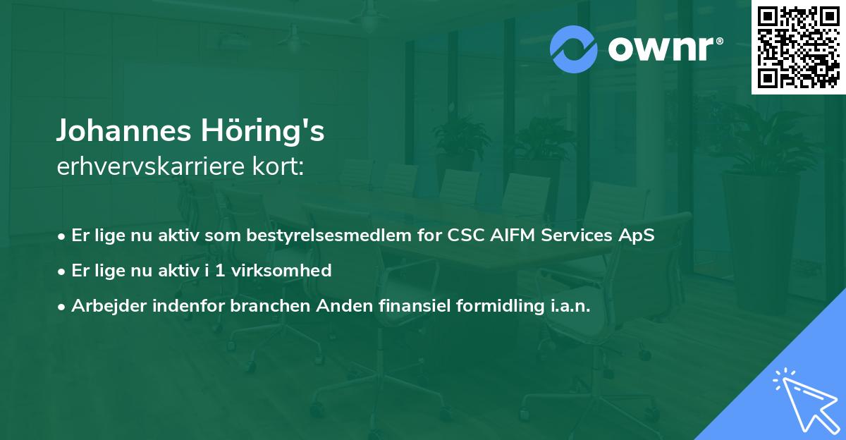 Johannes Höring's erhvervskarriere kort