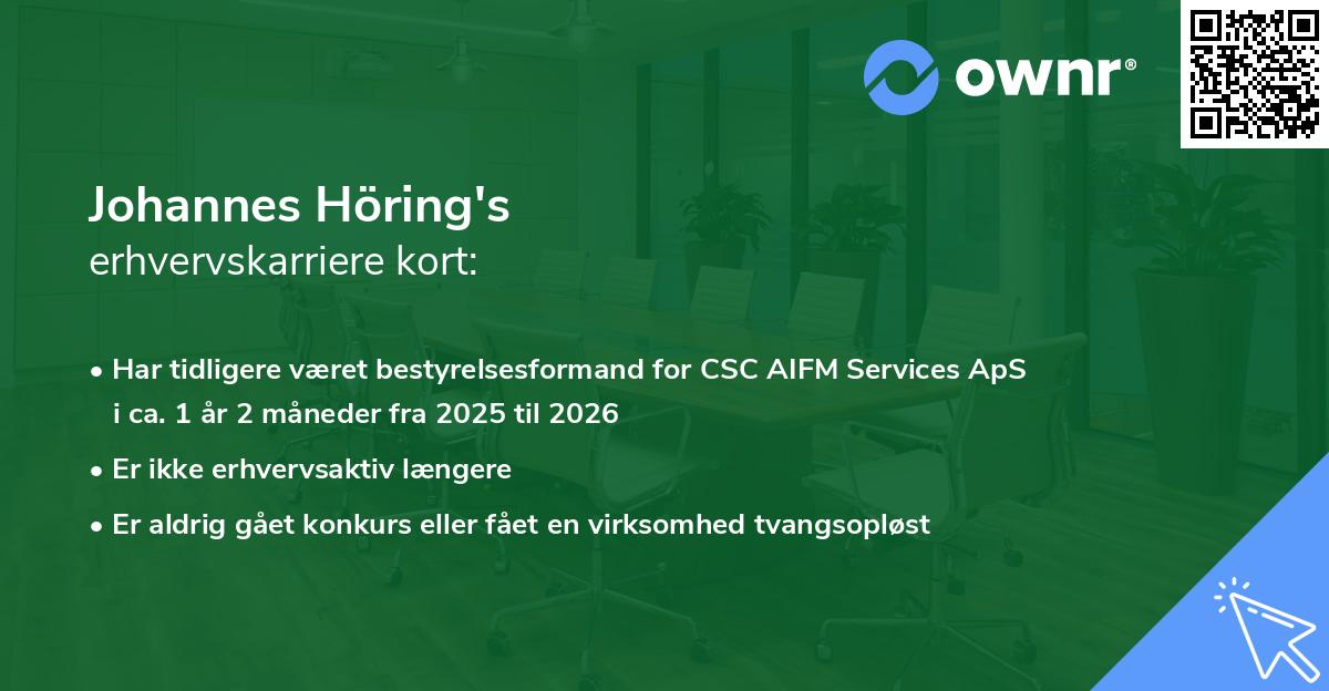 Johannes Höring's erhvervskarriere kort