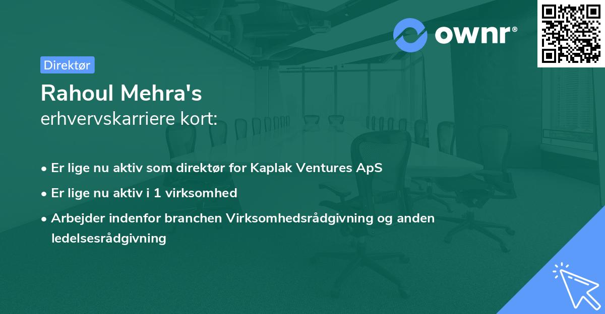 Rahoul Mehra's erhvervskarriere kort