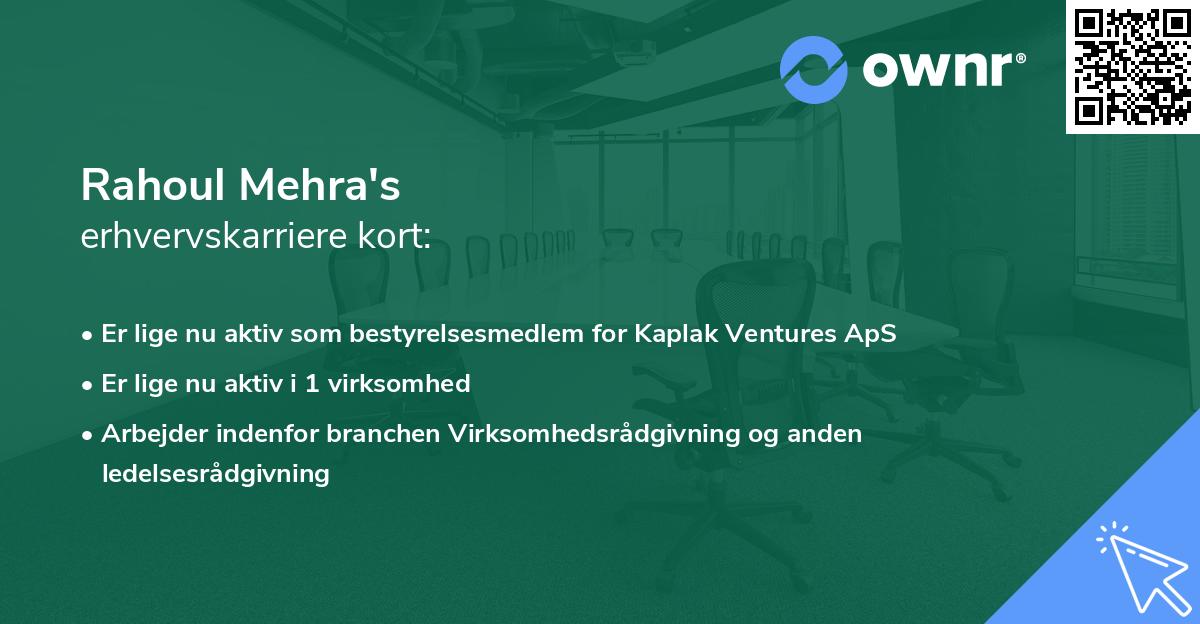 Rahoul Mehra's erhvervskarriere kort