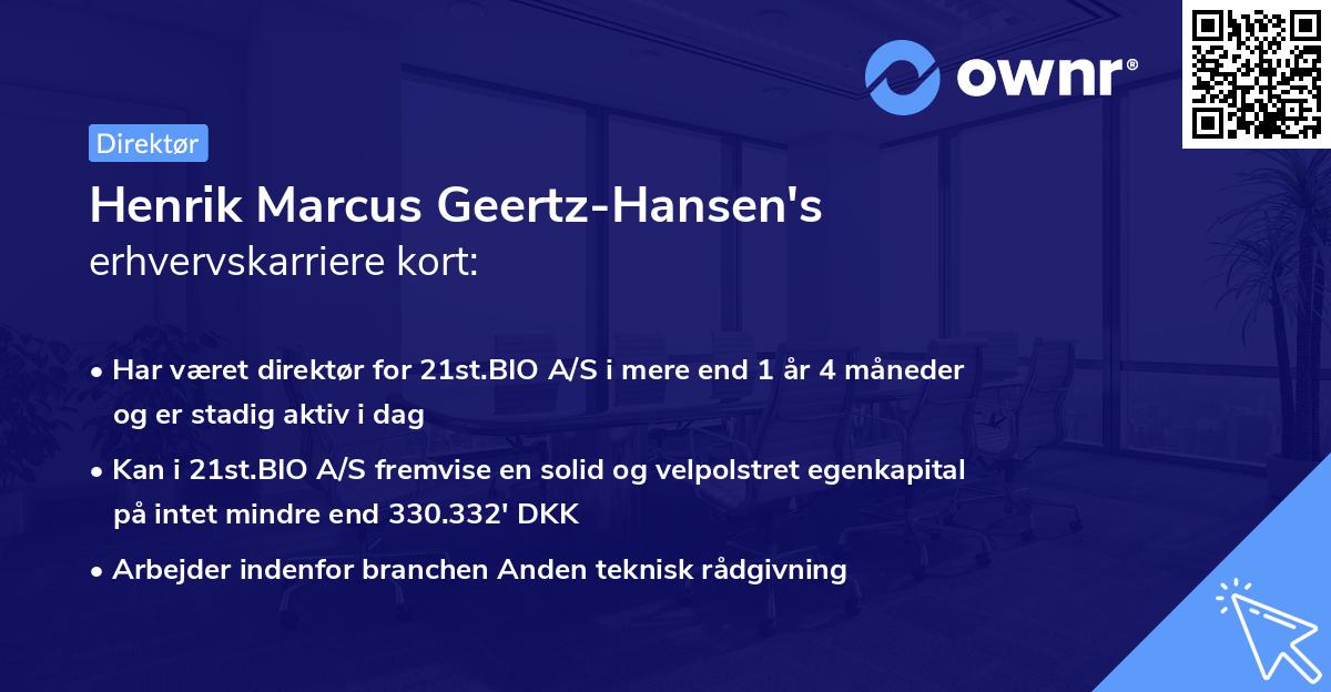 Henrik Marcus Geertz-Hansen's erhvervskarriere kort