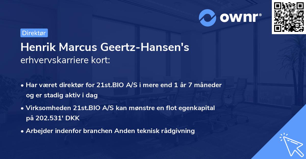 Henrik Marcus Geertz-Hansen's erhvervskarriere kort