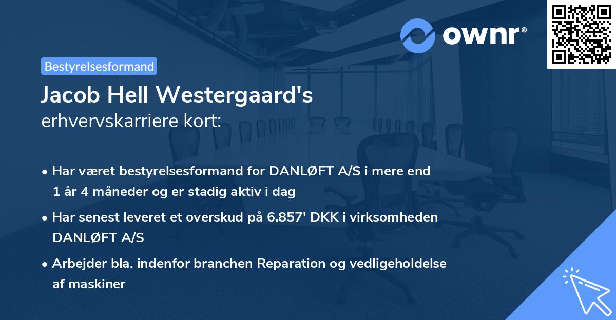 Jacob Hell Westergaard's erhvervskarriere kort
