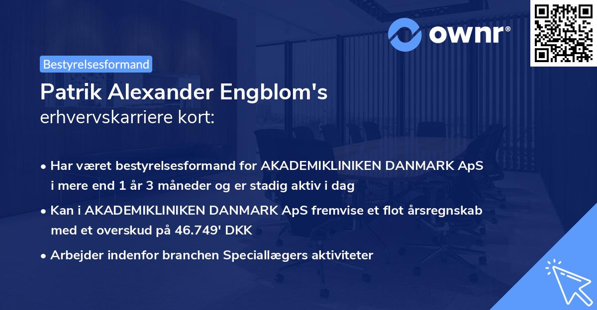 Patrik Alexander Engblom's erhvervskarriere kort