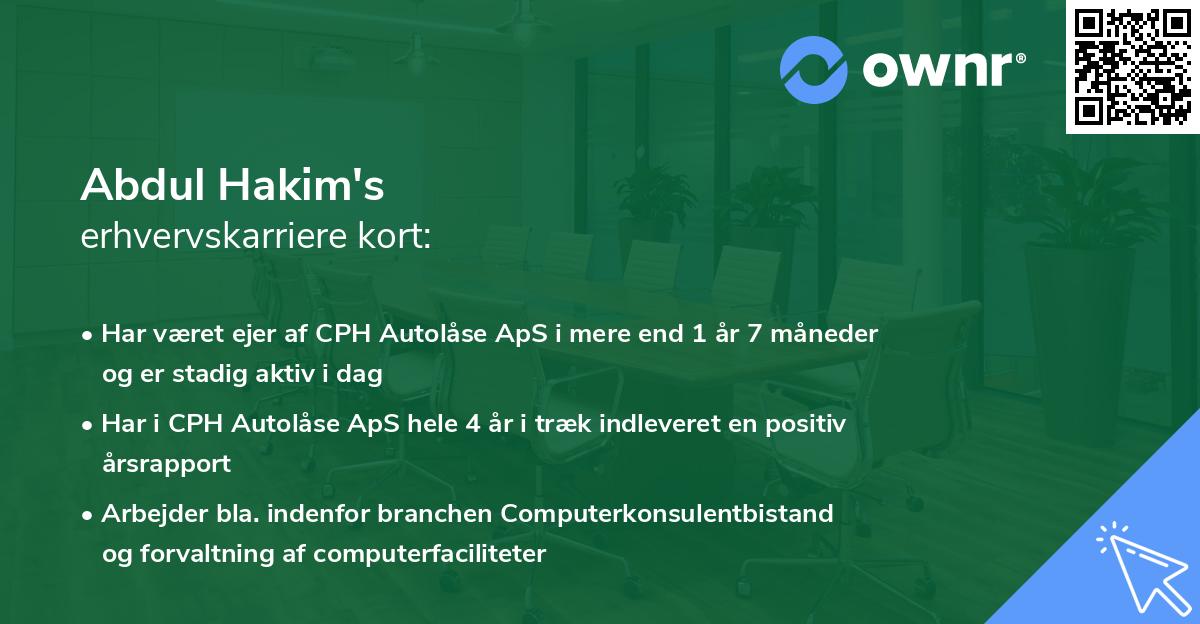 Abdul Hakim's erhvervskarriere kort