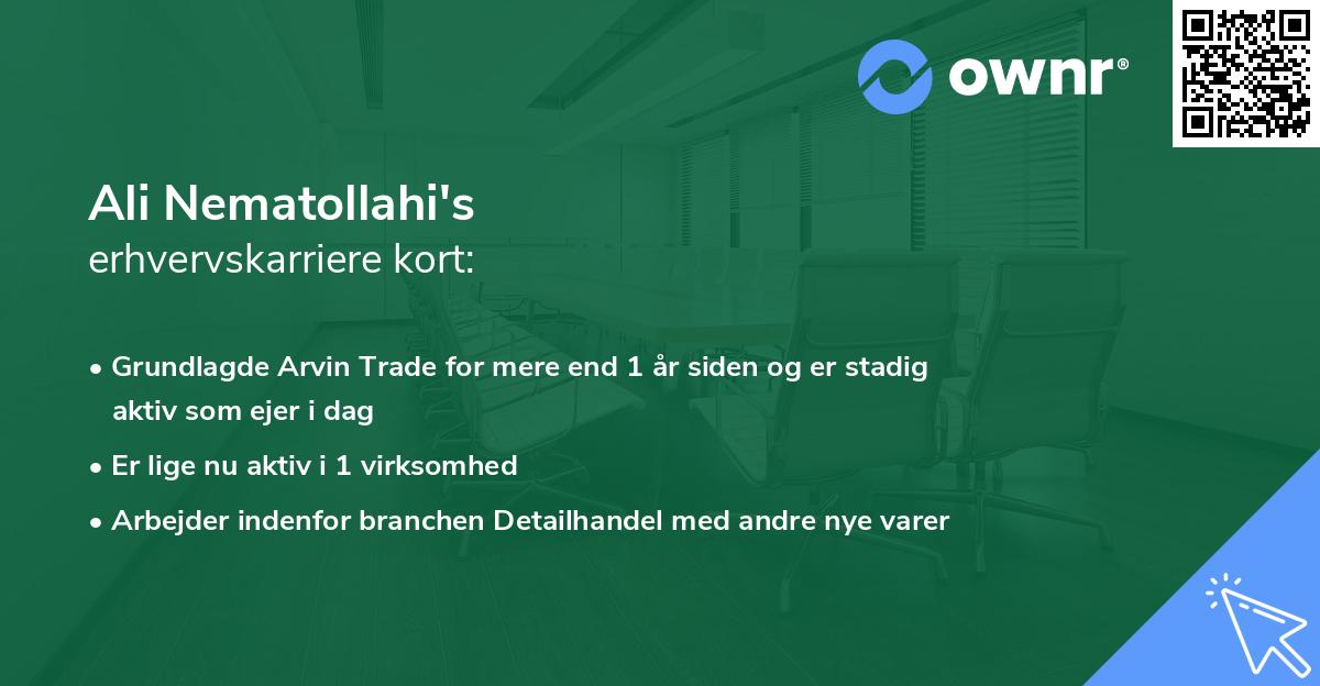 Ali Nematollahi's erhvervskarriere kort