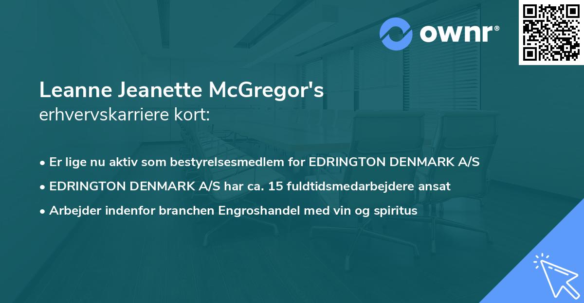 Leanne Jeanette McGregor's erhvervskarriere kort
