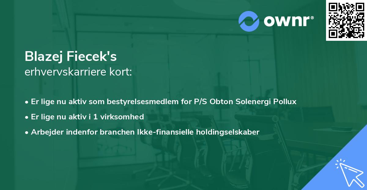 Blazej Fiecek's erhvervskarriere kort