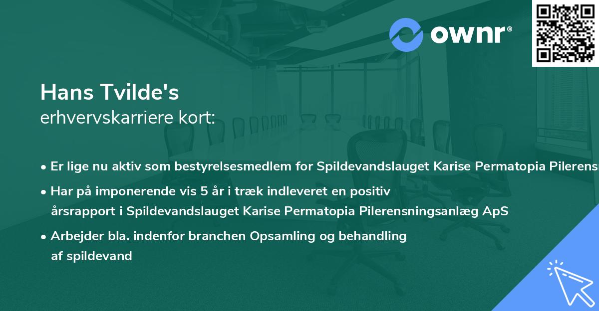 Hans Tvilde's erhvervskarriere kort