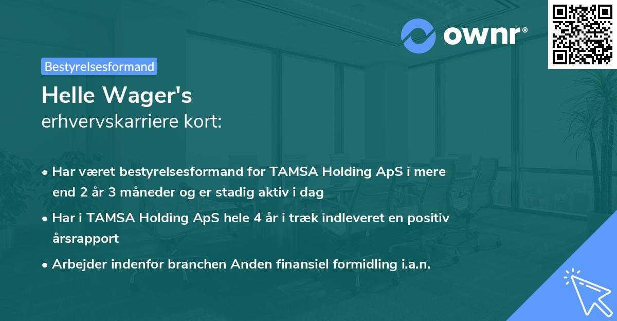 Helle Wager's erhvervskarriere kort